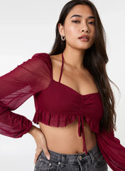 Long Sleeve Halterneck Crop Top