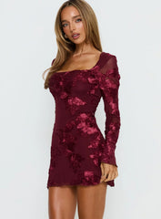 Better Love Long Sleeve Mini Dress Burgundy Floral