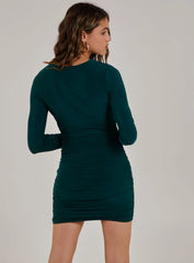 V Neck Slinky Long Sleeve Dress