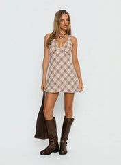 Nellie Mini Dress Beige Plaid