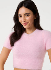 Short Sleeve Fluffy Knit Jumper