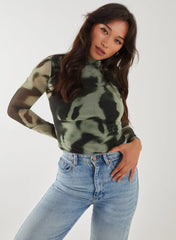 Smokey Print Long Sleeve Mesh Bodysuit