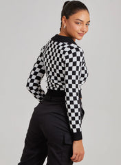 Notch Collar Checkered Top
