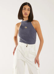 High Neck Logo Detail Racer Top