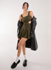 Utility Cut Out Pleated Mini Dress