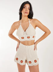 Tie Flower Detail Crochet Bralette