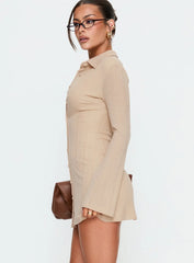 When You Sleep Long Sleeve Mini Dress Beige