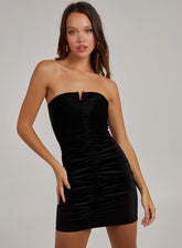 Velvet Gold Trim Ruched Dress