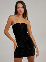 Velvet Gold Trim Ruched Dress