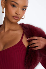 Rare Catch Fur Cardigan Sweater Midi Dress Set