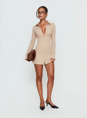 When You Sleep Long Sleeve Mini Dress Beige