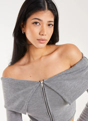 Fold Over Zip Bardot Top
