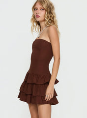 Valentia Tiered Mini Dress Chocolate