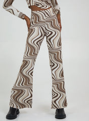 Swirl Print Slinky Flared Trousers
