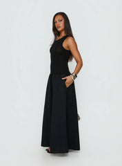 Carlene Shirred Drop Waist Maxi Dress Black
