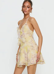 Hey Blondie Ruffle Halter Mini Dress Multi Floral