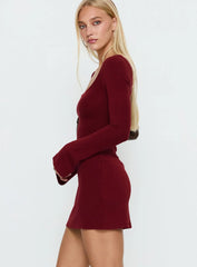 Larelle Reversible Knit Long Sleeve Mini Dress Red