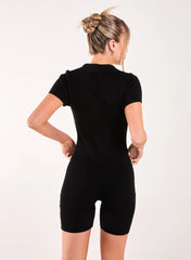Ribbed Collar Zip Up Unitard