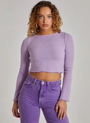 Soft Wide Brushed Ribbed Lettuce Hem Long Sleeve Top