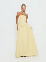 Soft Bloom Drop Waist Strapless Maxi Dress Yellow
