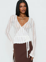 Melara Lace Long Sleeve Wrap Top White
