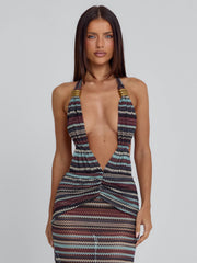 MIRAI MAXI DRESS BROWN STRIPE