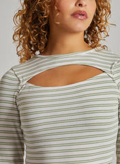 Striped Rib Letterbox Long Sleeve Crop Top