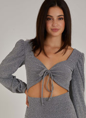 Glitter Puff Sleeve Cut Out Dress