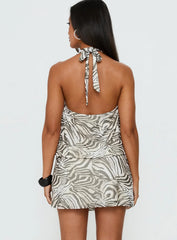 Rings of Saturn Plunge Halter Mini Dress Zebra