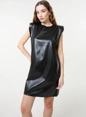 Wet Look PU Shoulder Pad Dress