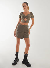 Puff Sleeve Bengaline Cropped Top