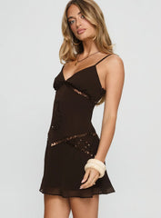 Jesenia Beaded Mini Dress Brown