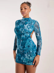 Graphic Floral High Neck Dress