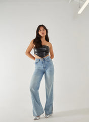 PU Seam Detail Corset Top