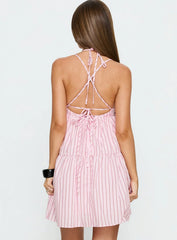 Elisabef Halter Mini Dress Pink Stripe
