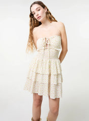 Ditsy Floral Ruched Cup Tiered Mini Dress