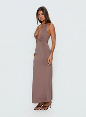 Naysana Halter Ruched Maxi Dress Mocha