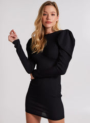Ribbed Open Back Padded Shoulder Dress