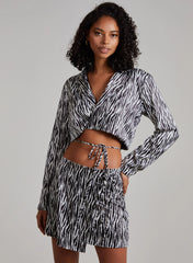 Tie Waist Satin Zebra Crop Top