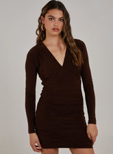 V Neck Slinky Long Sleeve Dress