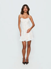 Edora Lace Pleat Mini Dress White