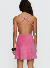 Melamie V Neck Mini Dress Pink Shimmer