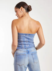 Metallic Silver Foil Denim Corset Top