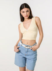 V Neck Lace Crop Top