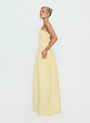 Soft Bloom Drop Waist Strapless Maxi Dress Yellow