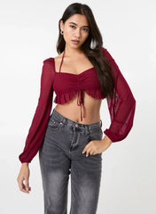 Long Sleeve Halterneck Crop Top