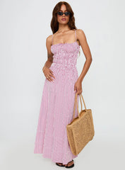 Loralei Shirred Maxi Dress Red Stripe