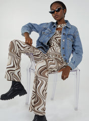 Swirl Print Slinky Flared Trousers