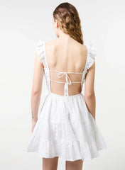 Tie Back Broderie Tiered Mini Dress