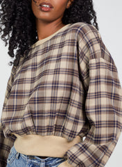 Oversized Cropped Check Sweatshirt